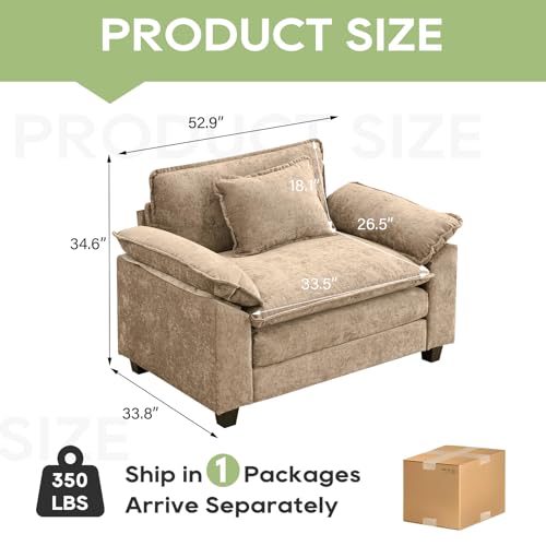 Image of Oprisen Modular Sectional Sofa, Comfy Cloud Couch Sectional Sofa, Chenille Sofa Sleeper Deep Seat Sofa with Throw Pillows for Living Room (Khaki, 53 inch- Single Seat)