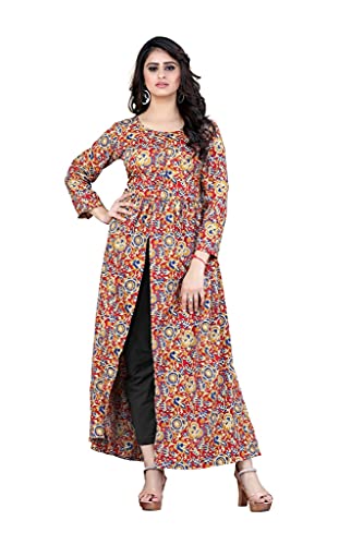Image of H.E HAMZA ENTERPRISER Printed Crepe Material Brown Western Dress For Women