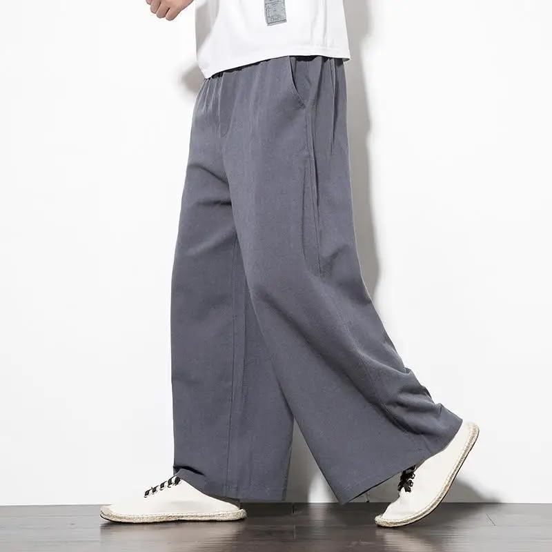 Chinese Style Men Spring Summer Loose Cotton Linen Wide-Leg Sports Straight Casual Pants2