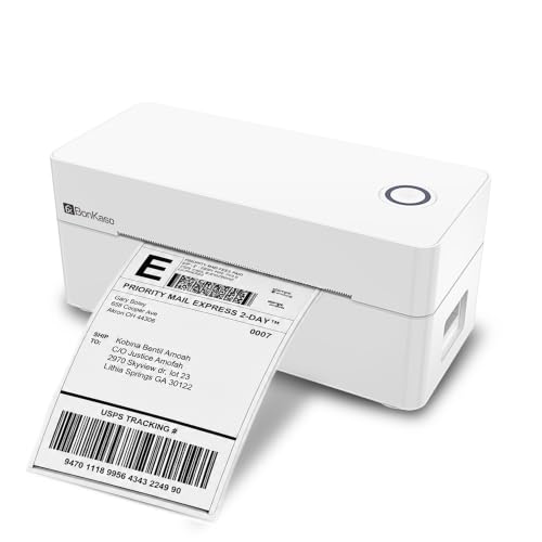 Image of BonKaso BKT01 Thermal Label Printer 203DPI Direct Thermal Shipping Bill Printer 160mm /s High Speed USB Bluetooth WiFi Compatible for Barcode Label Receipt Tag Paper Small Business White