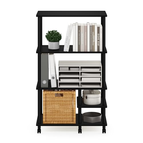 Furinno Turn-N-Tube 4-Tier Toolless Multipurpose Printer Stand Display Storage Shelf with Wheels, Americano/Black - image 6