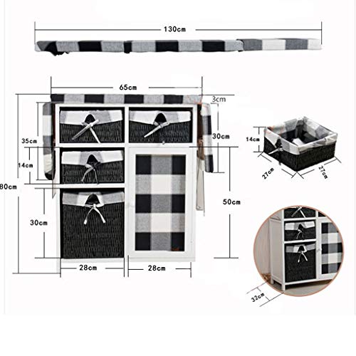 Folding Ironing Board Center With 4 Rattan Drawer And Cabinet, Portable Ironing Center Ironing Board, Wood And Steel Frame, White And Black Plaid - Image 3
