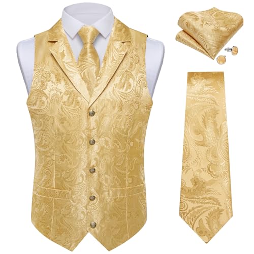 DiBanGu Silk Paisley Vest and Tie Set for Men Formal Waistcoat Regular Fit Lapel Dress Vest for Tuxedo Wedding Party
