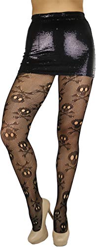 Image of ToBeInStyle Women's Skull Crossbones Skeleton Pirate Symbol Hosiery Tights & Thigh High Stockings