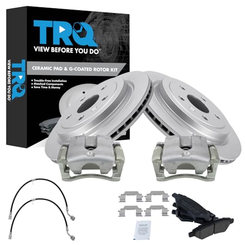 Image of TRQ Rear Brake Pad and Rotor Set Ceramic G Coated Rotors Calipers Compatible with 2010-2015 Chevrolet Camaro