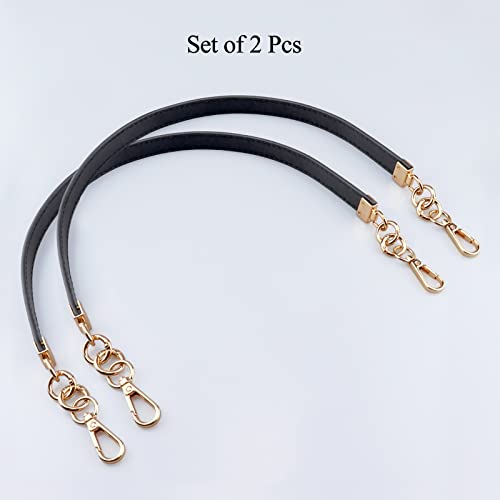 BEAULEGAN Leather Handbag Handles - Short Strap Replacement for Shoulder Bags 2 PCS, 60 cm Long (Black/Gold) - Image 2
