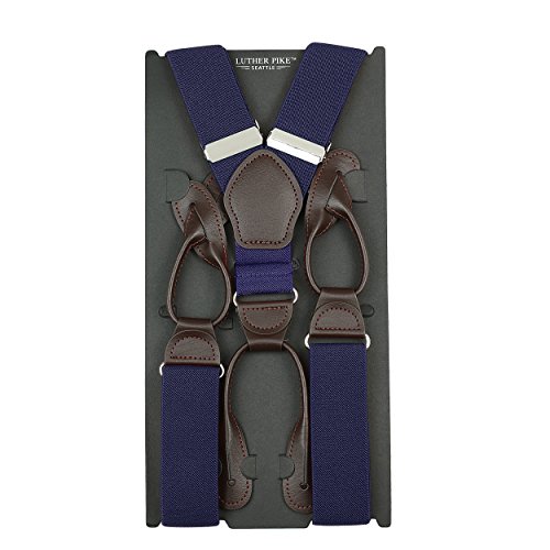 Fashion Accessories Leather Tuxedo Suspenders for Men: Button Pant Braces Clothes Accessory with Elastic, Y Back Design - (Navy Blue) - Thumbnail 5