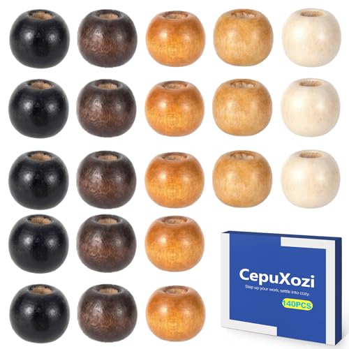 CepuXozi 140 Pcs 9x10mm Wooden Hair Beads 5 Colors Natural Wood Beads for African Braids Dreadlocks DIY Jewelry Making Hair Accessories for Women