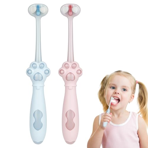 LOPHE Spazzolino da denti a 3 lati, 2 pezzi spazzolini da denti a tre lati, spazzolino da denti a setole morbide, manico ergonomico, pulizia completa di ogni dente, modello per bambini