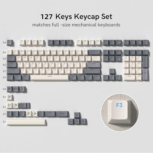 Image of dagaladoo Retro Double Shot PBT keycaps 127 Keys dye sumlimation Shine Through keycaps Set Cherry Profile Custom Keyboard Key caps for 60 /65 /75 /TKL /96 /100% US Layout Mechanical Keyboard(Grey /Beige)