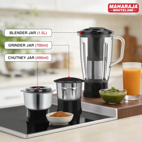 Image of Maharaja Whiteline Odacio Desire Juicer Mixer grinder 550 Watt,smooth juicing, 3 jars, 5years warranty