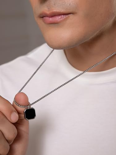 سلسلة رقبة الفا من الستانلس ستيل مضادة للبهتان بتصميم ميدنايت كاريزما للرجال من سالتي| قلادة انيقة | اكسسوارات مجوهرات للاولاد | مجوهرات بسيطة | هدايا للصديق والزوج، قطعة واحدة