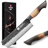 XINZUO Damaststahl 18cm Nakirimesser Hammerfinish Küchenmesser -Scharfe Klinge Profi Geschmiedet Kochmesser Chefmesser -Schnellschnitte für Fleisch, Fisch, Obst und Gemüse -Griff aus Weißeiche