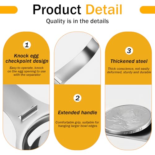 Separatore Professionale in Acciaio Inox per Tuorlo e Albume, Filtro per Uova Bianco Egg Separator Stainless Steel Bianco Uovo Separazione Strumento Cucina Separa Albume Separare Tuorli e Albumi - immagine 6