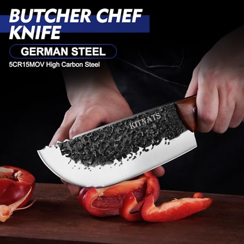 Kitnats AK03 4Pcs Hand Forged Butcher Knife Set - Kiritsuke Knife, Meat Cleaver Knife thumb #1