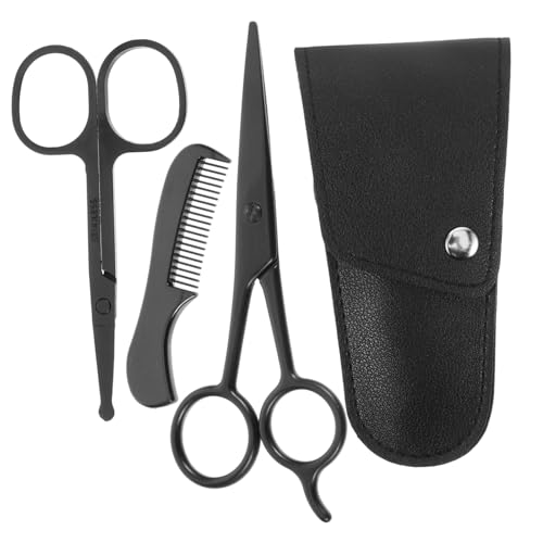 Gogogmee Beard Maintenance Kit 4 Set Scissor Shears Comb and Pouch for Barber Shops Diy Projects