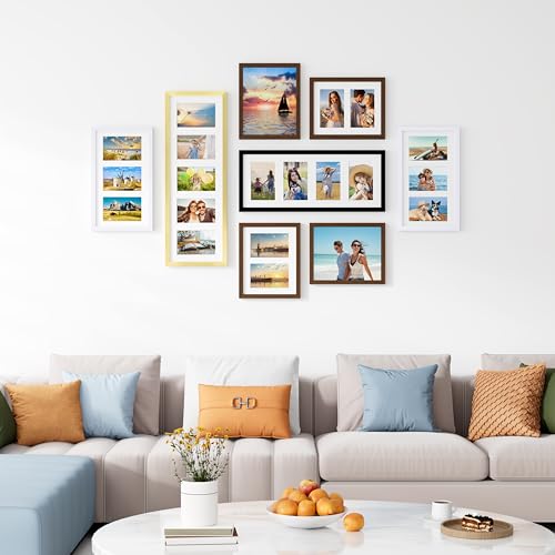 decorUhome 8x20 Picture Frames Collage Wall Decor, Display 4Pcs 4x6 Photos with Mat or 1Pcs 8x20 Unmatted, 4 4x6 Collage Picture Frames for Wall Mounting, Black