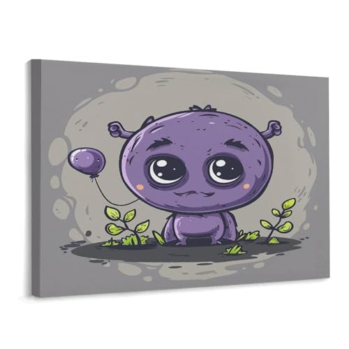 Toile murale monstre violet 15,7x30 cm tableau horizontal encadré