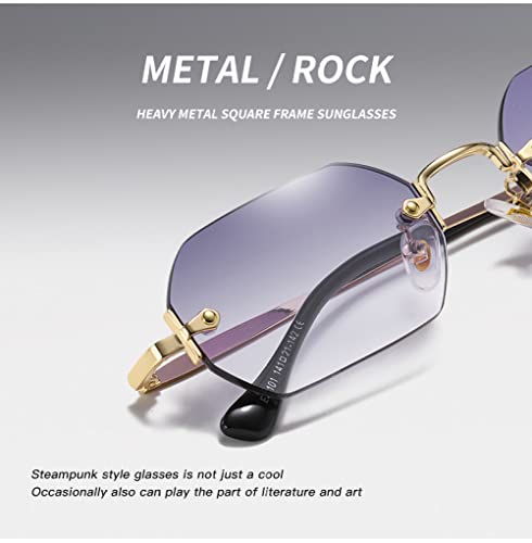 Rimless Rectangle Sunglasses Small Men Glasses Women Metal Gold Polygon Blue Shades UV400 Frameless2