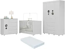 Quarto Infantil Completo com Berço 3 em 1 com Colchão Incluso Multimóveis Mp4384 Branco