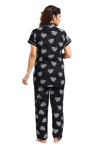 Image of Women's Cotton Heart Printed Night Suit Set of Shirt and Pyjama