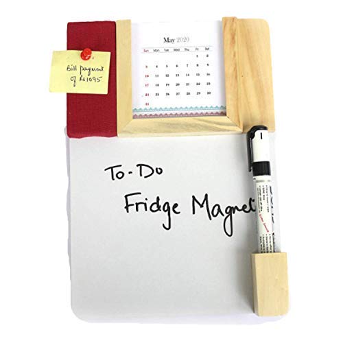India Meets IndiaWooden Calendar Hobby Board White Board Pin Board with Marker, Duster Education Material 10x8 Inch