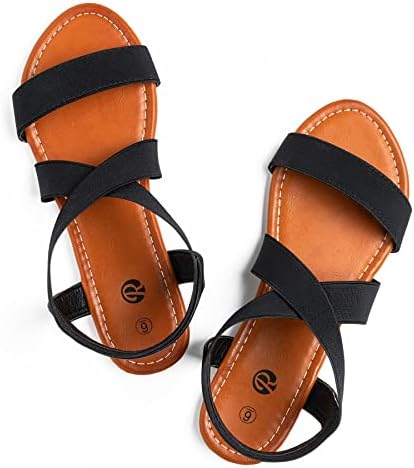 Rekayla Elastic Ankle Wrap Flat Sandals for Women New Black Size 8