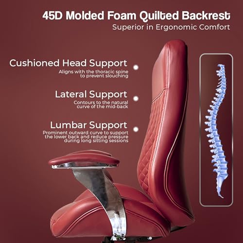 Image of Kepler Brooks Premium Executive Office Chair | Ergonomic High Back Leatherette Chair with Quilted Design, Adjustable Height & Multi Lock Recliner Tilt | Heavy-Duty Metal Base | Maroon