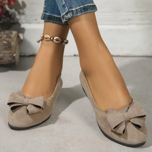 Women's Bowknot Dress Flats Ballet Low Wedge Round Toe Slip-Ons Comfortable Casual Flats Shoes Dressy Office Work Shoes3