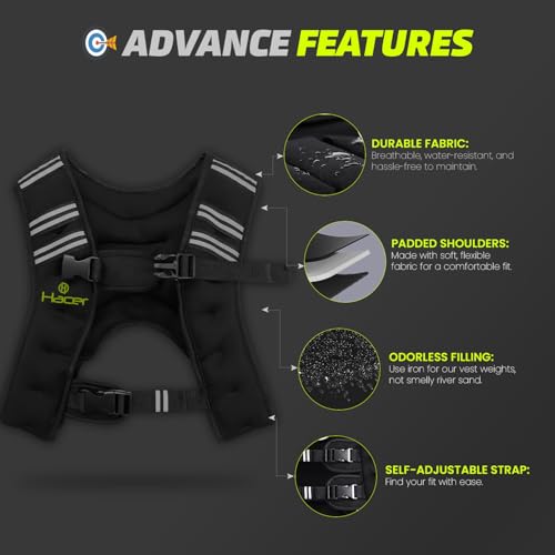 Image of HACER Weighted Vest with Sand Filling Strength Training Equipment Adjustable Straps Pockets Weights for Men and Women Gym Workout Running (Pack of 1, Black, 5kg)