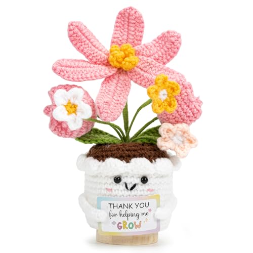 Image of Teacher Gifts,Thank Gifts for Women,Emotional Support Positive Flower Crochet with Thank You for Helping Me Grow,End of The Year Graduation Teacher (Thank You for Helping Me Grow)