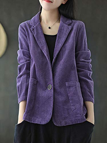 ebossy Women's Casual Relaxed Fit Notch Collar Two Button Corduroy Blazer Jacket2