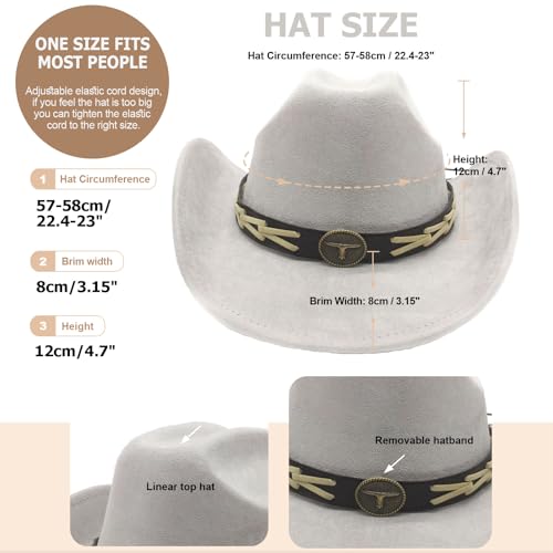 Image of Western Cowboy Hat for Women Men with Band Wide Brim Suede Cowboy Cowgirl Hat Western Style Hat