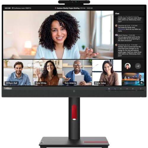 Image of Lenovo ThinkVision T24mv-30 24 Class Webcam Full HD LCD Monitor - 16:9 - Raven Black