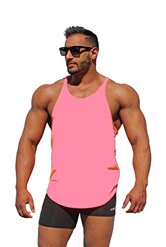 Physique Bodyware Mens Y Back Stringer Tank Top. Made in America (X-Small, Neon Pink)