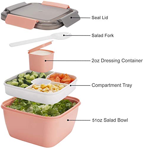 image for N/C Salad Lunch Container with Large 51-oz Bowl, 3-Compartment Bento-S