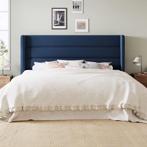 Image of Allewie Queen Size Platform Bed Frame with Velvet Upholstered Wingback Headboard, No Box Spring Needed, Under Bed Storage Space, Wooden Slats, Modern Mattress Foundation, Easy Assembly, Blue
