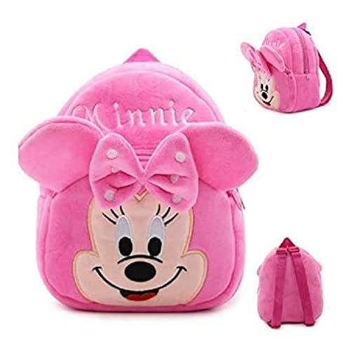 Heaven Decor Minnie Velvet Soft Plus Kidds School Bag Nursury class to 5 ( Size - 14 inch ) (color - Pink )