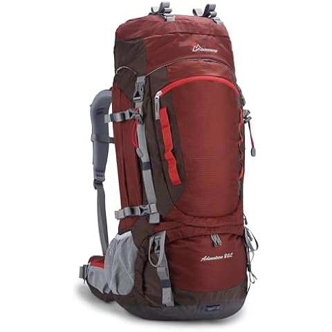MOUNTAINTOP 80L Internal Frame Backpack for Man & Women Backpacking Hiking Backpack with Rain Cover,Maroon Cover