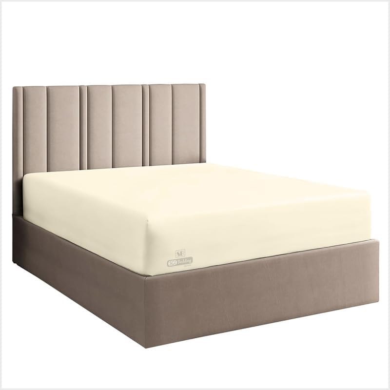 SGI - Juego de sábanas bajeras de 100 % algodón egipcio de 600 hilos, suave y liso, tejido de satén, 3 piezas, 1 sábana bajera ajustable y 2 fundas