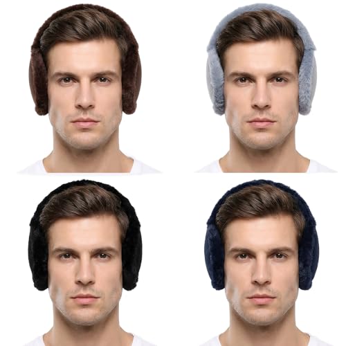 LLOUSSAK 4Pcs Ear Muffs for Winter, Soft Earmuffs for Women Men, Cold Weather Fleece Earr Warmers Cover, Adjustable Ear Muffs for Outdoor Activities(4 Colors)