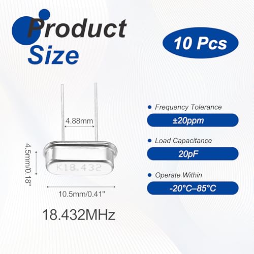MECCANIXITY 10 Pcs Quartz Crystal Oscillator 18.432MHz Passive Crystal Resonators Oscillator Assortment Kit DIP 2 Pin Replacements - Thumbnail 2