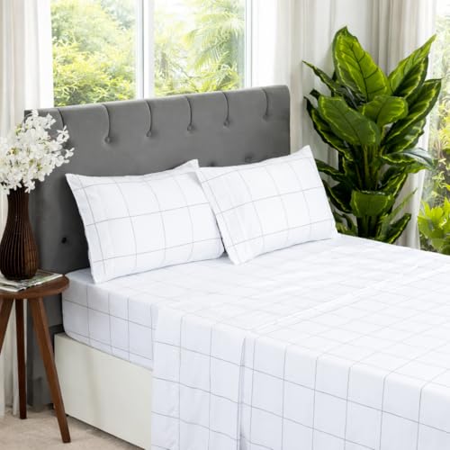 Dreamology Full Size Bed Sheets,4 Pieces Microfiber Sheet Set, Printed Sheet Set with Solid Cuffed Detail,Full Bed Sheets Set, Includes 1 Flat Sheet,1 Deep Pocket Fitted Sheet and 2 Pillowcase (Geo)