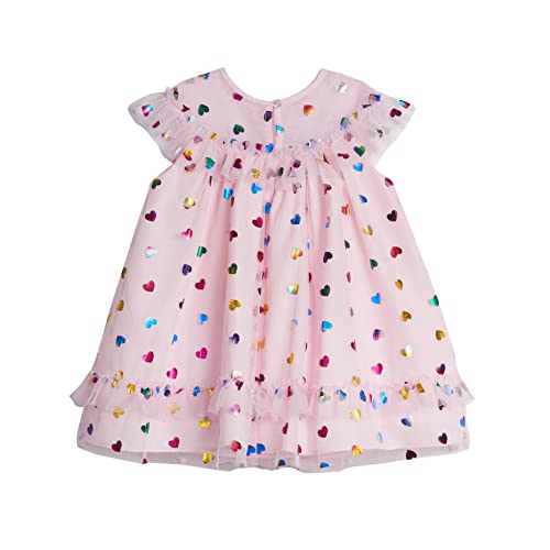 Pippa & Julie Baby Girls' Sleeveless Patterned Party Dress, Fit & Flare Silhouette, Includes Coordinating Panty, 2-Piece Set, Pink Heart, 6-9 Months #TOP1