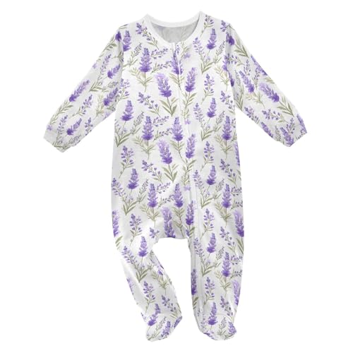 Dussdil Lavender Leaves Baby One-Piece Footies Newborn Rompers Pajamas Cotton Footed Pjs for Sleep Play Boys Girls 9 Month