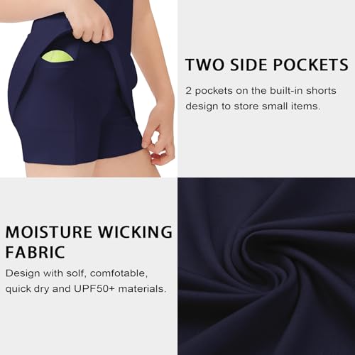 Soneven Girls Sleeveless Tennis Dress Kids Ruffle Golf Dress School Sports Athletic Dresses Outfit with Shorts Pockets4