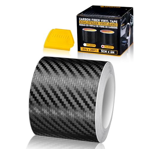 Spurtar 3D Carbon Fiber Vinyl Folie Aufkleber Roll Wrap (5cm x 600cm) Schwarz Carbonfolie Autofolie Dekorstreifen Universal Selbstklebend Car Tuning Schutzfolie Karbon Folie für Auto DIY 2''x20 Ft