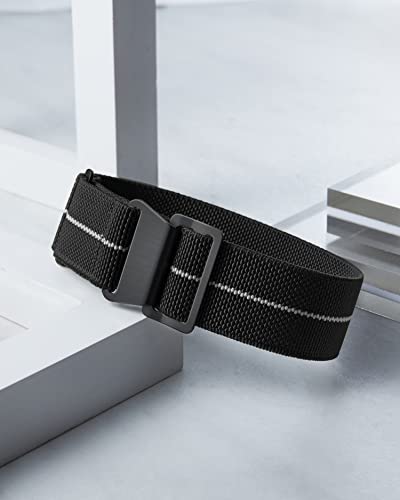 Image of BINLUN Elastic Nylon Watch Band 18mm 20mm 22mm Marine Nationale Fabric Military Parachute Replacement Watch Strap Men Women Silver & Black Buckle - Upgraded Hook-and-Loop Buckle