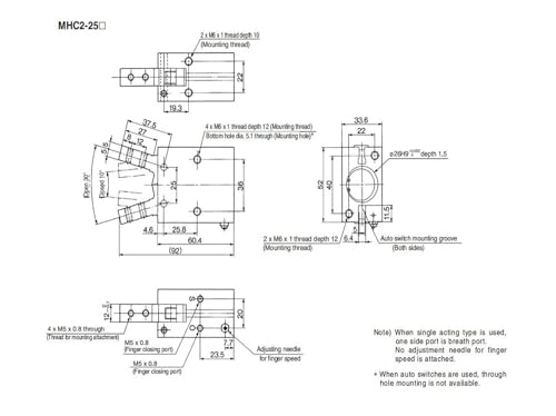 Cilindro MHC2-25D con abrazadera neumática angular de doble efecto 4
