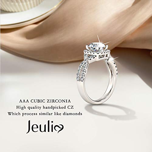 Jeulia 2.5 Carat Twist Rings for Women Sterling Silver Halo Round Cut Engagement Rings CZ Solitaire Cubic Zirconia Wedding Rings Anniversary Promise Romantic Gift for Her3